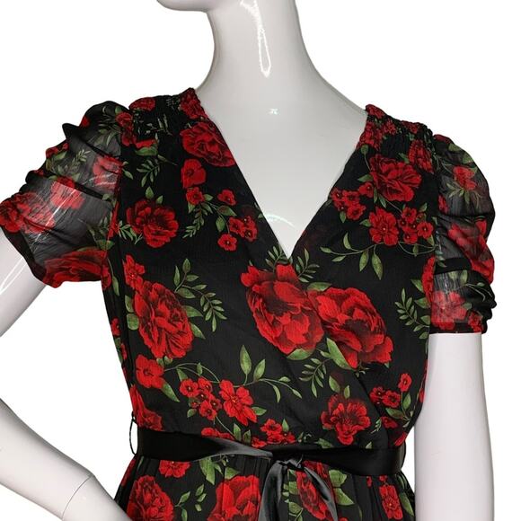 Disney Pixar Coco Sheer Floral Print Dress Black Red Green Short Sleeve … - Picture 2 of 9